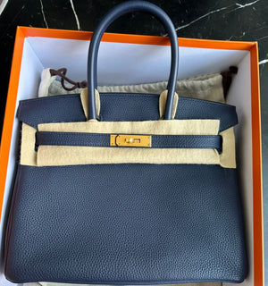 Hermes Birkin 30 Blue Navy Togo Gold hardware