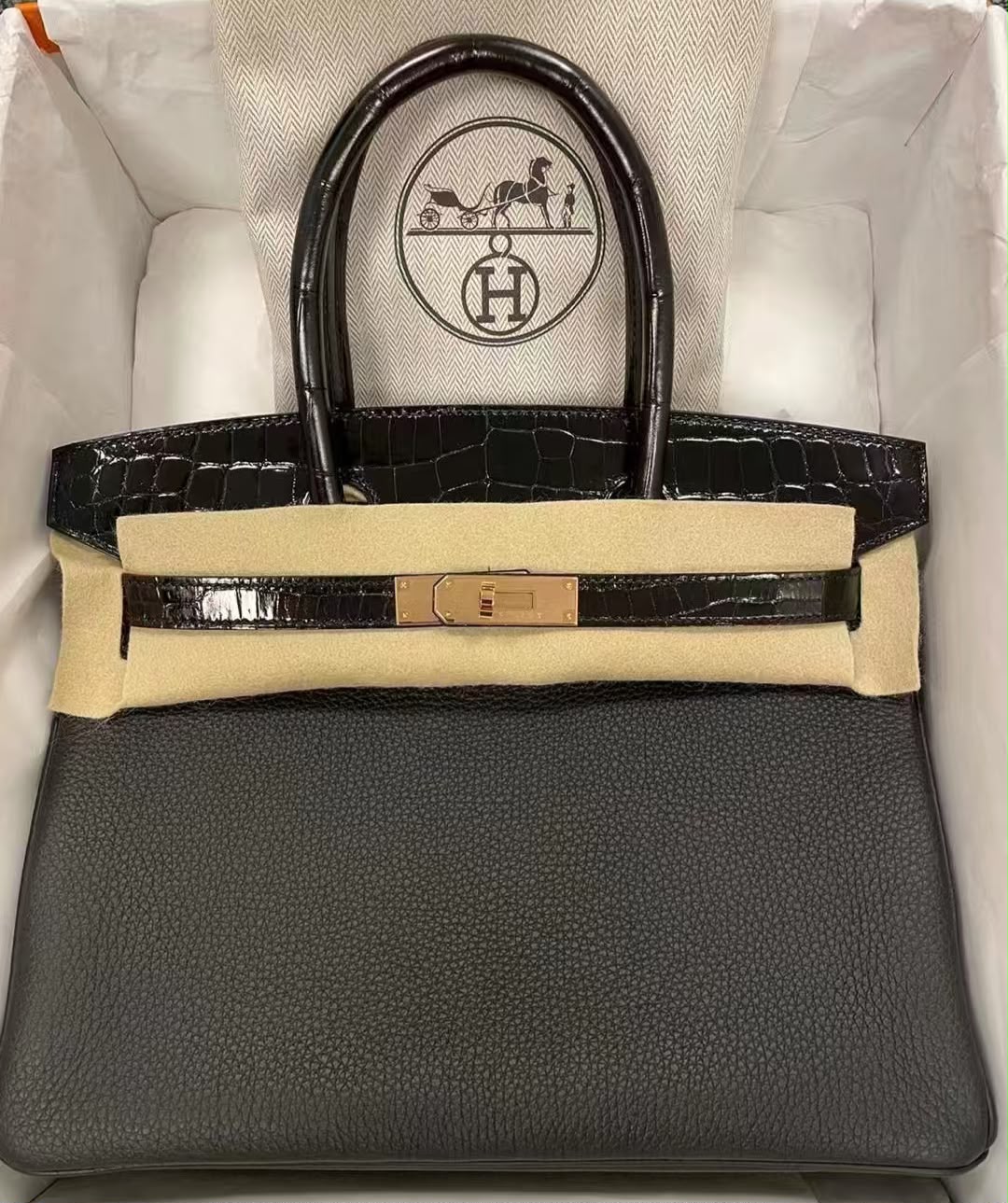 Hermes Birkin 30 Toich Shiny Niloticus/Togo Rose gold hardware