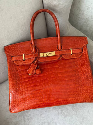 Hermès Birkin 35 Orange Shiny Porosus Gold hardware