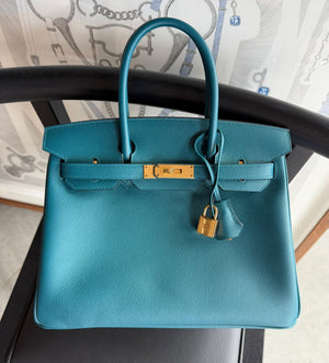 Hermes Birkin 30 vert bosphere Epsom gold hardware
