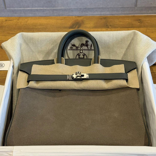 Hermes Birkin 25 Vert Mangrove Swift & Caillou Grizzly Palladium hardware