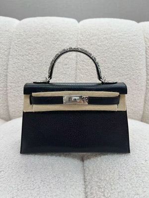 Hermes Mini Kelly 20 Black Chevre / Ombre Lizard Palladium hardware