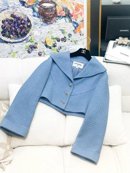 Chanel 26C blue lapel tweed jacket