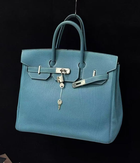 Hermes Hac 32 blue Jean Togo Palladium hardware