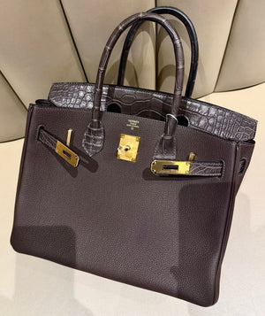Hermes Birkin 30 Touch Ebene Togo / Matte Alligator Gold hardware