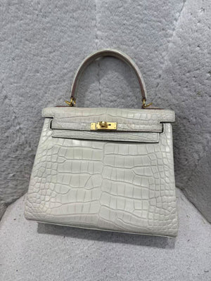 Hermes Kelly 25 beton matte alligator gold hardware