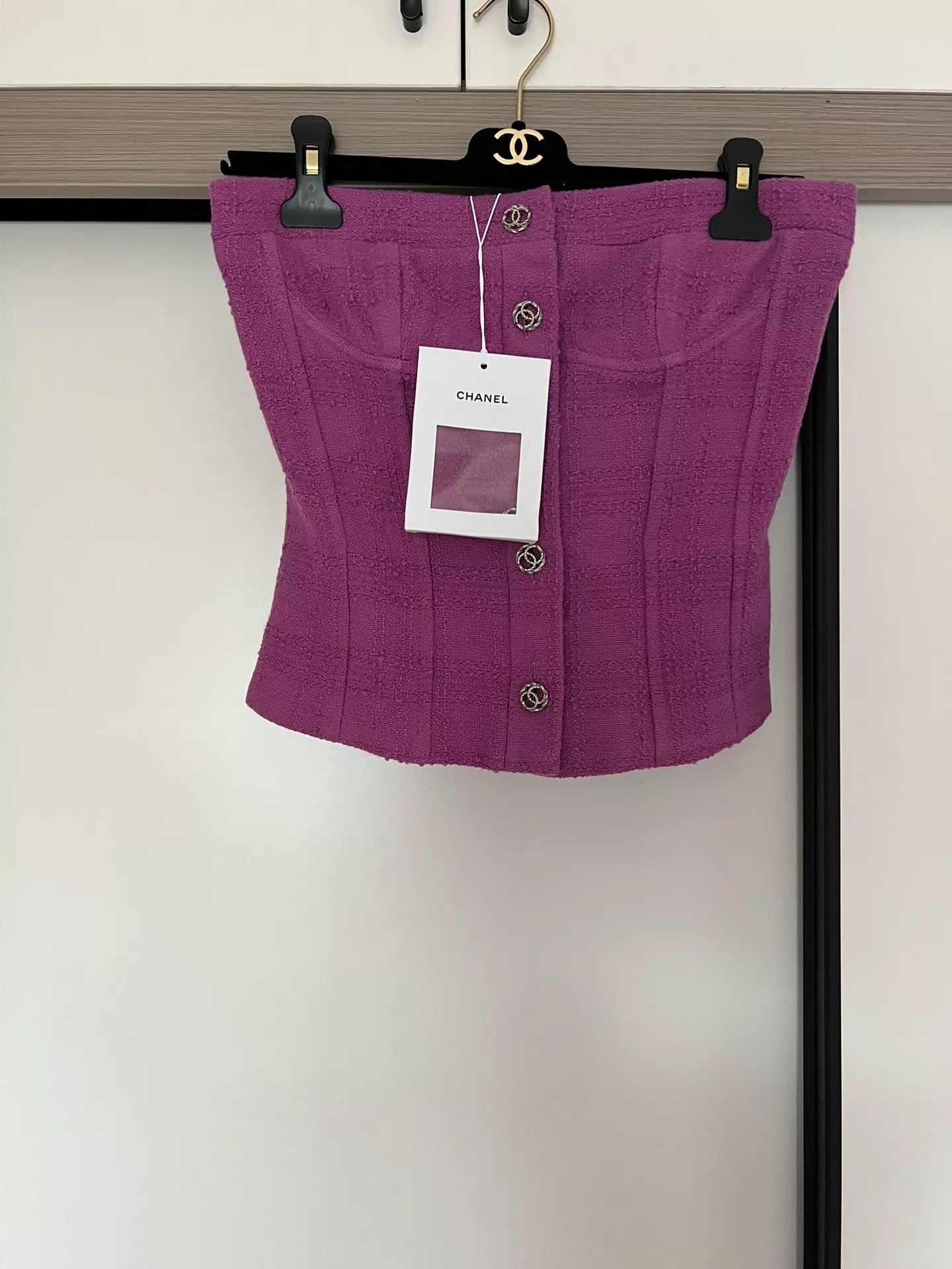 Chanel 23B purple strapless top