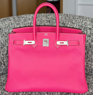 Hermes Birkin 35 Candy Rose Tyrien/Rubis Epsom Palladium hardware