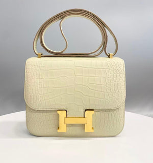 Hermes Constance 18 beton matte alligator gold hardware