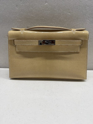 Hermes Kelly pochette Parchemin Lizard Palladium hardware