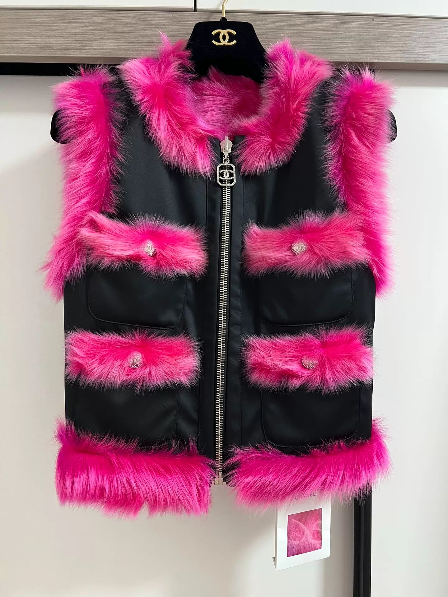 Chanel 23N Pink Reversible Fur Vest