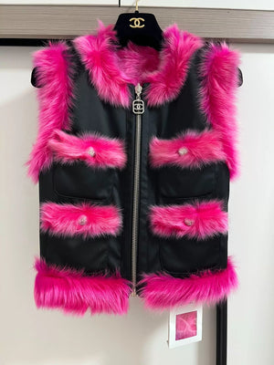 Chanel 23N Pink Reversible Fur Vest