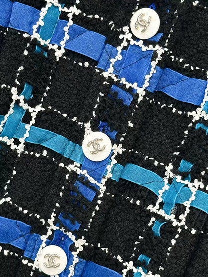 Chanel 22C black and blue tweed suit