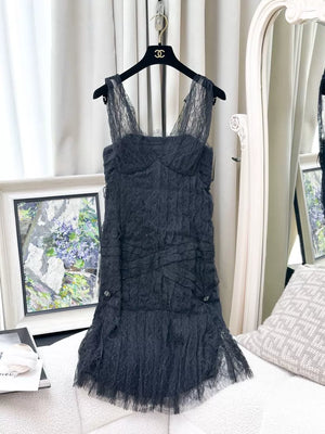 Chanel black lace dress