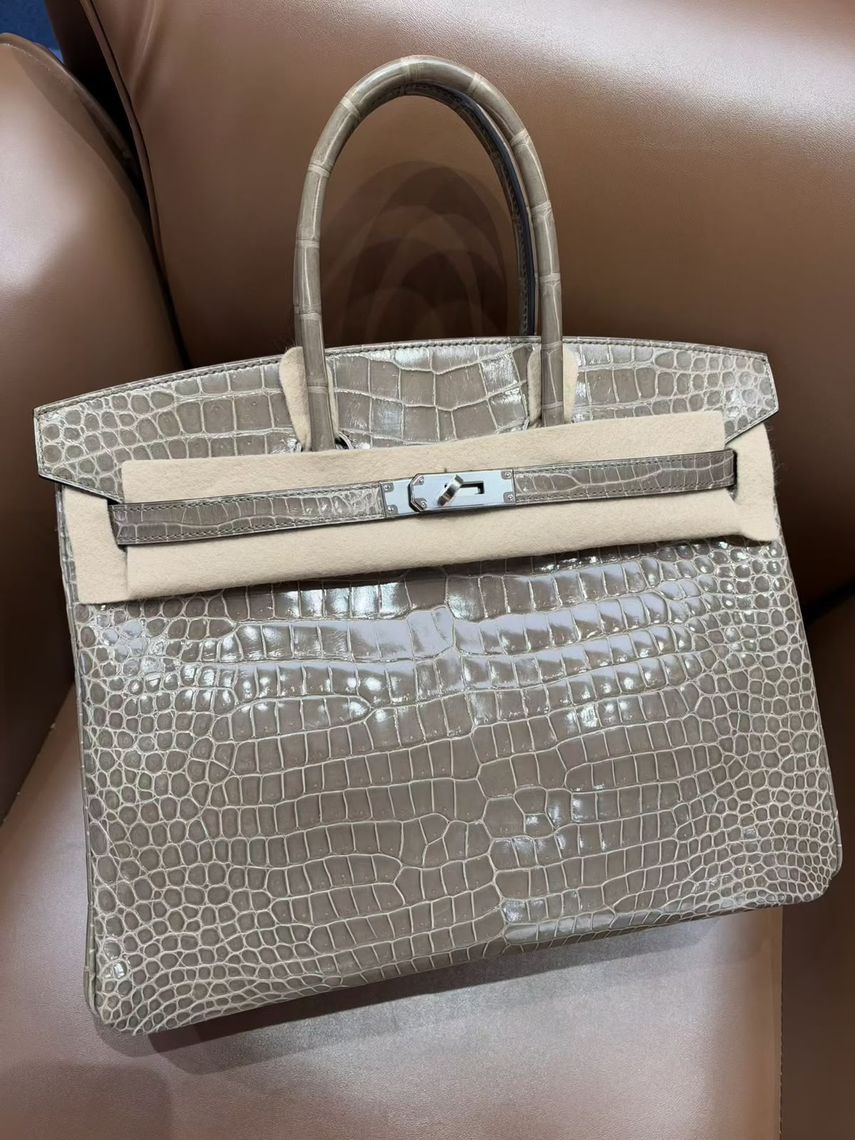 Hermes Birkin 35 Gris Tourterelle Shiny Porosys Palladium hardware