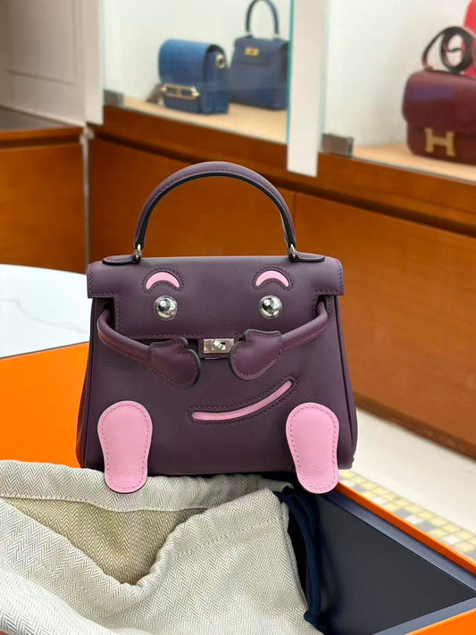 Hermes Kelly Doll Cassis / Mauve Sylvestre Swift Palladium hardware