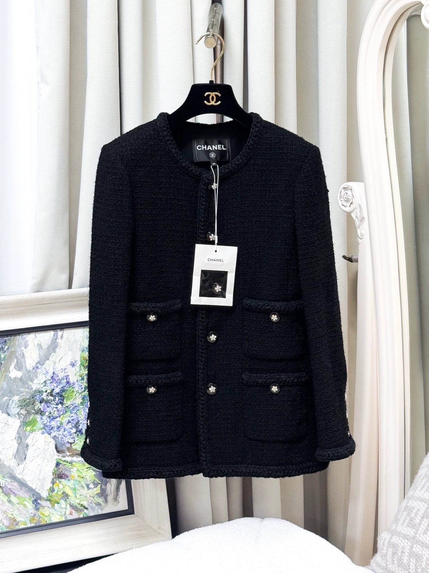 Chanel 23k black tweed coat