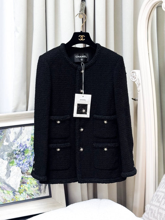 Chanel 23k black tweed coat