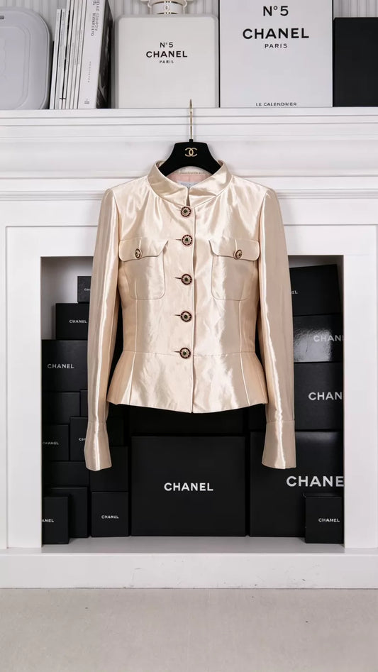 Chanel 12 Champagne Gold Glass Button Jacket