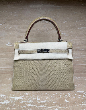 Hermes Kelly 25 Ficelle Lizard Ruthenium hardware