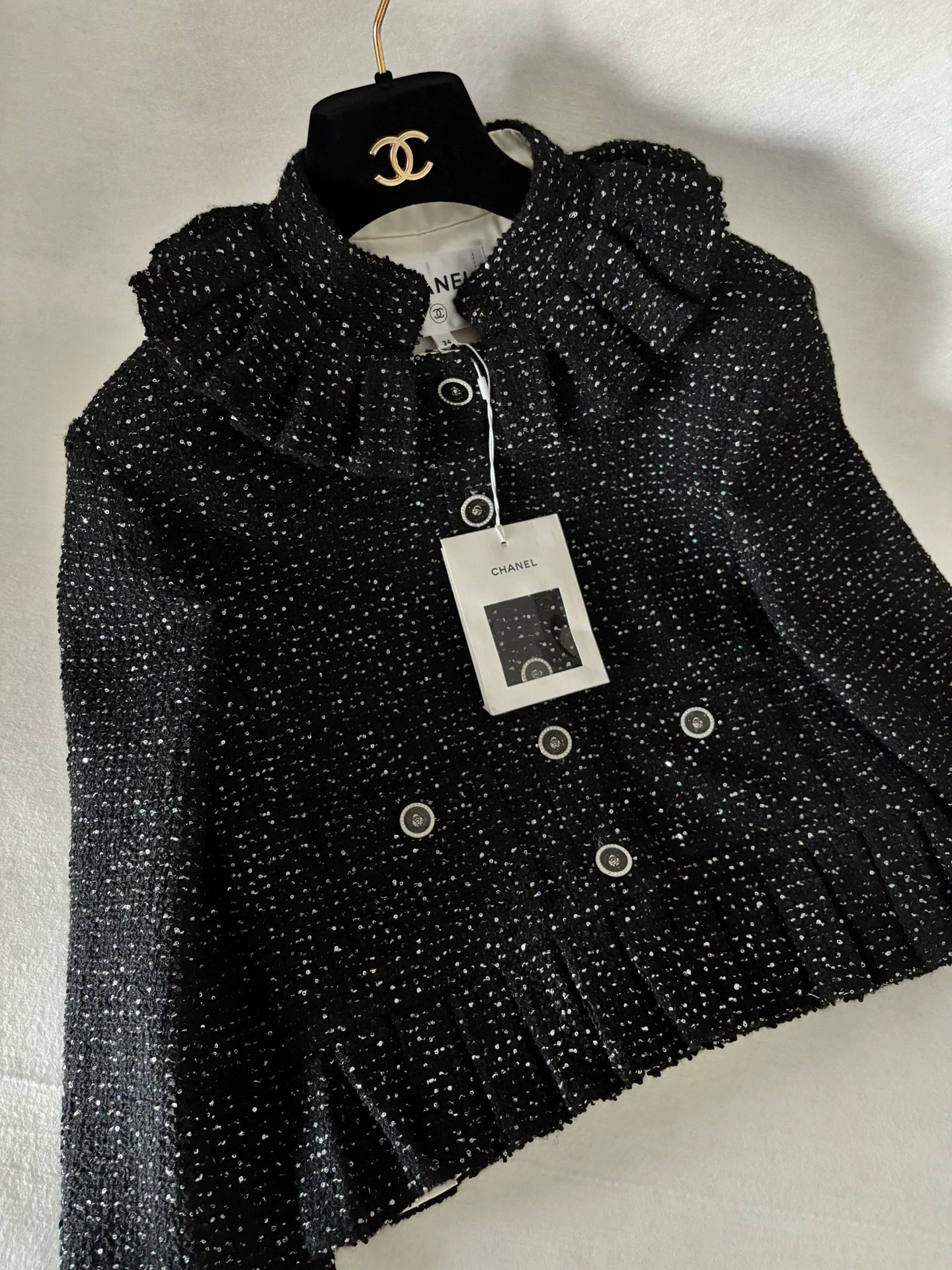 Chanel 25A Black Sequined Ruffled Jacket