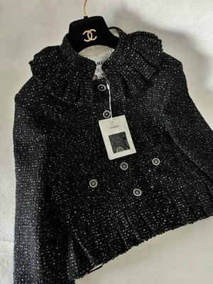 Chanel 25A Black Sequined Ruffled Jacket