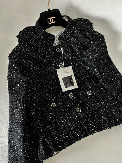 Chanel 25A Black Sequined Ruffled Jacket