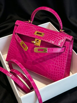 Hermes Kelly 20 rose Scheherazade shiny gold hardware
