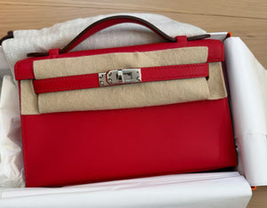 Hermes Kelly pochette Rouge de Coeur Swift Palladium hardware
