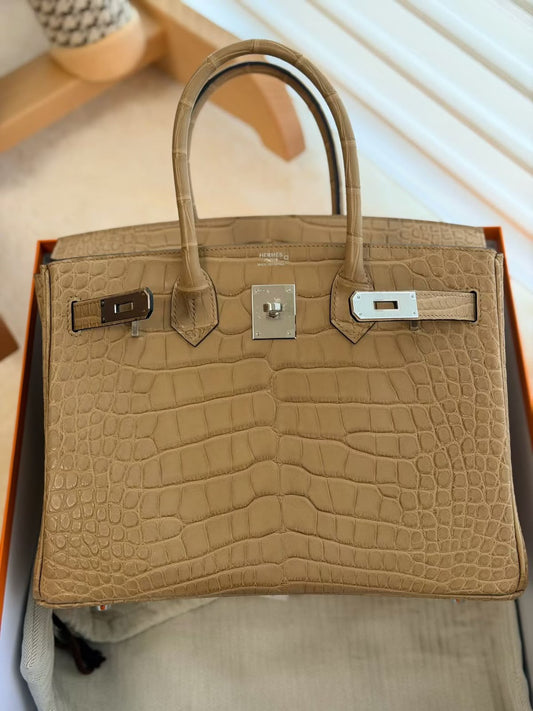 Hermes Birkin 30 Chai Matte Alligator Palladium hardware