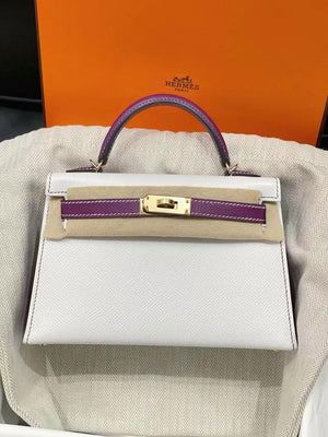 Hermes Mini Kelly 20 HSS Blanc / Anemone Epsom Gold hardware