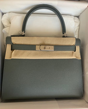 Hermes Kelly 28 Vert Amande Epsom Palladium hardware