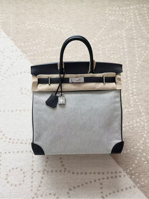 Hermes HAC 40 Black Togo & Ecru Toile Palladium hardware