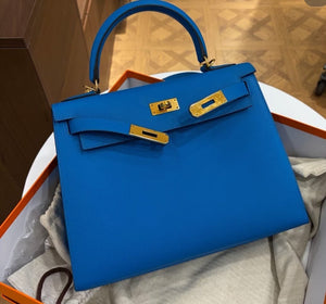 Hermes Kelly 28 Bleu Zanzibar Epsom Gold hardware