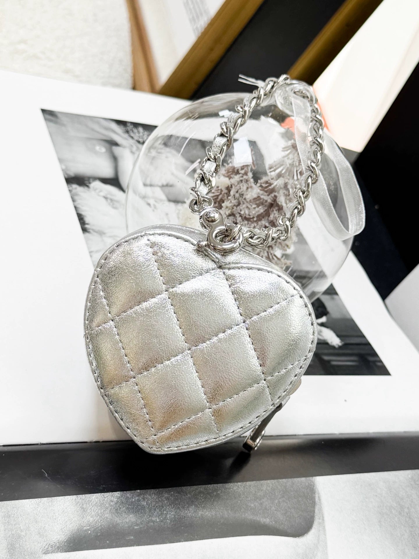 Chanel 25B Silver mini heart-patterned bag