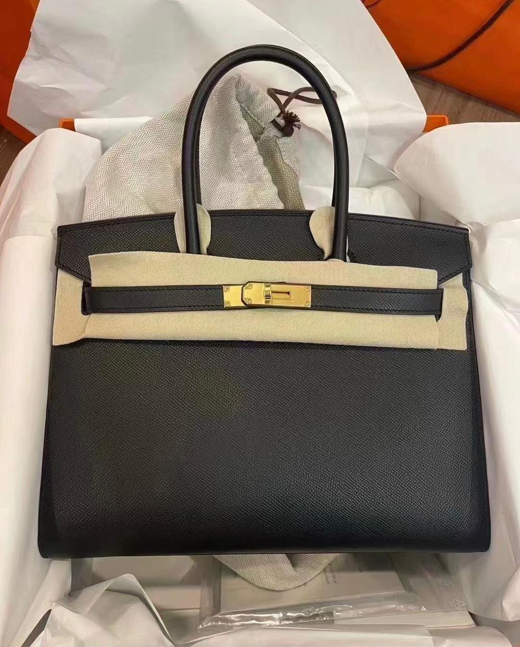 Hermes Birkin 30 Sellier Black Epsom Gold hardware