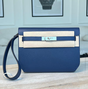 Hermes Kelly Depeches Navy Epsom Palladium hardware