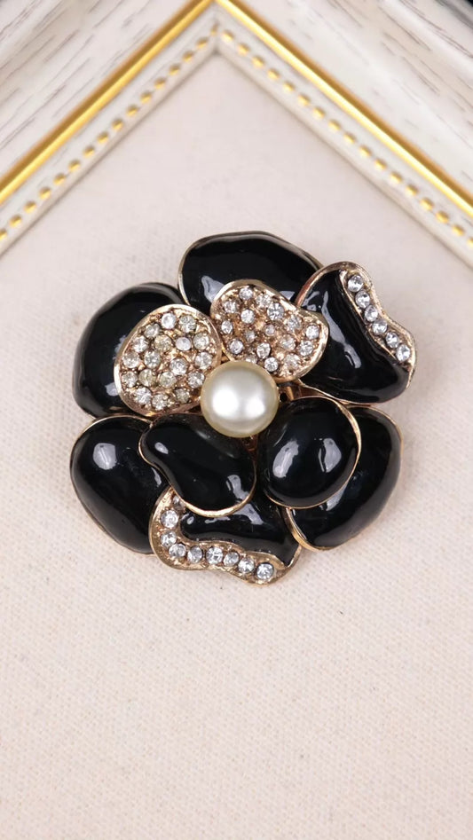 Chanel 06 Black Camellia Brooch