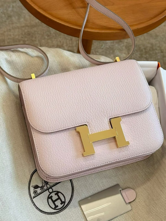 Hermes Constance 18 Mauve Pale Chevre Gold hardware