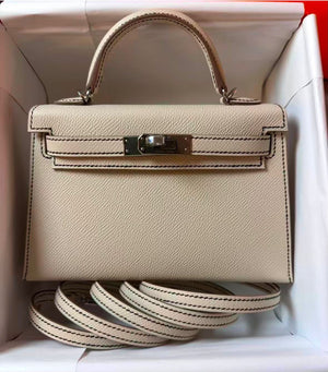 Hermes Mini Kelly 20 HSS Craie / Gris Pale Epsom palladium hardware