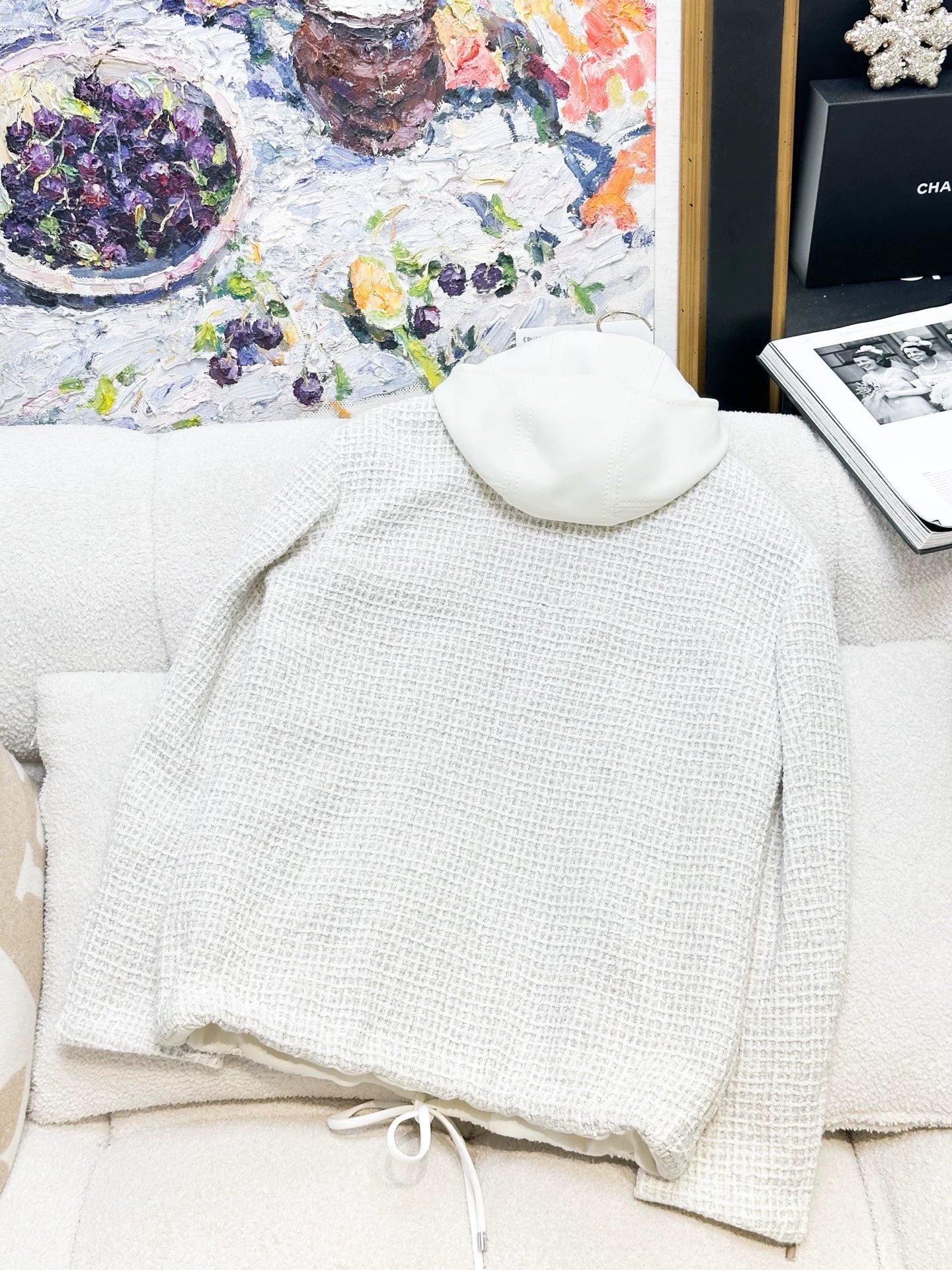 Chanel 25C white camellia jacket