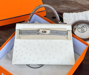 Hermes Mini Kelly 20 Beton x Gris T ostrich permebrass hardware