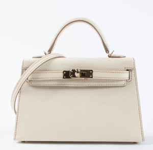 Hermes Mini Kelly 20 Verso Craie / Gold Epsom Permabrass hardware