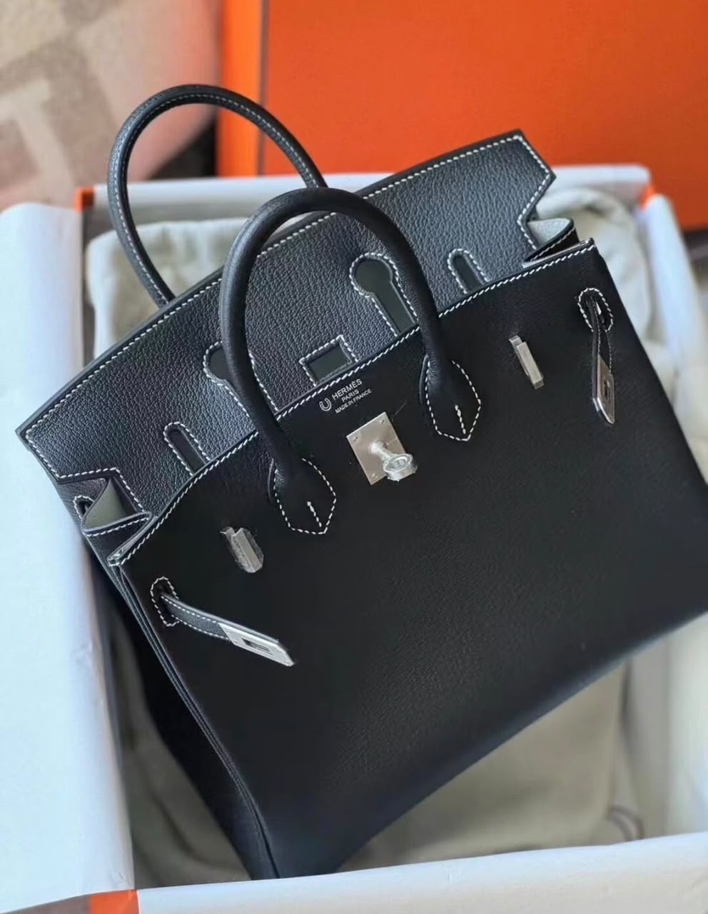 Hermes Birkin 25 HSS Verso Black / Gris Perle Chevre Brushed palladium hardware