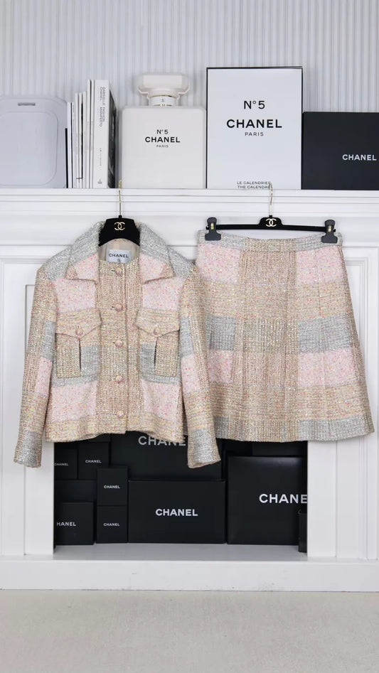 Chanel 24C Gold Multicolour Tweed Jacket, and Skirt Set