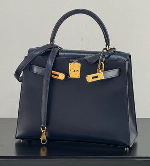 Hermes Kelly 28 Bleu de Prusse / Iris Box Gold hardware
