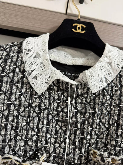 Chanel 23A lace collar beaded jacket