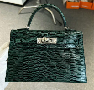 Hermes Mini Kelly 20 Vert Cypress Lizard Palladium hardware