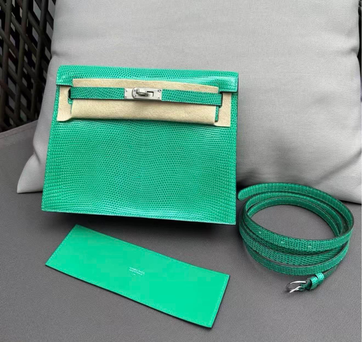 Hermes Kelly dépêches  Menthe Lizard Palladium hardware
