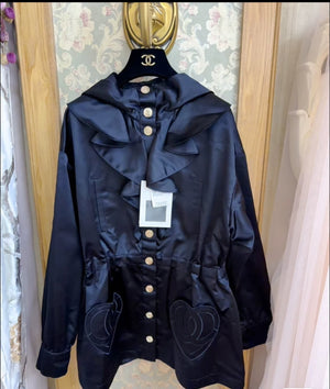 Chanel 25B Black Ruffled Heart Hooded Jacket